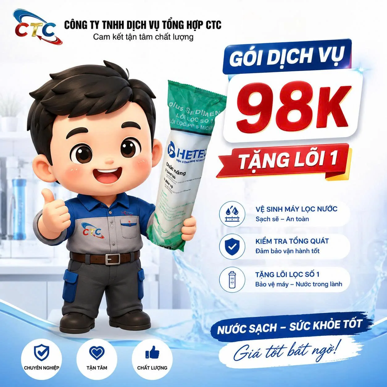 Lõi lọc nước VSBD 98K và sản phẩm tặng kèm