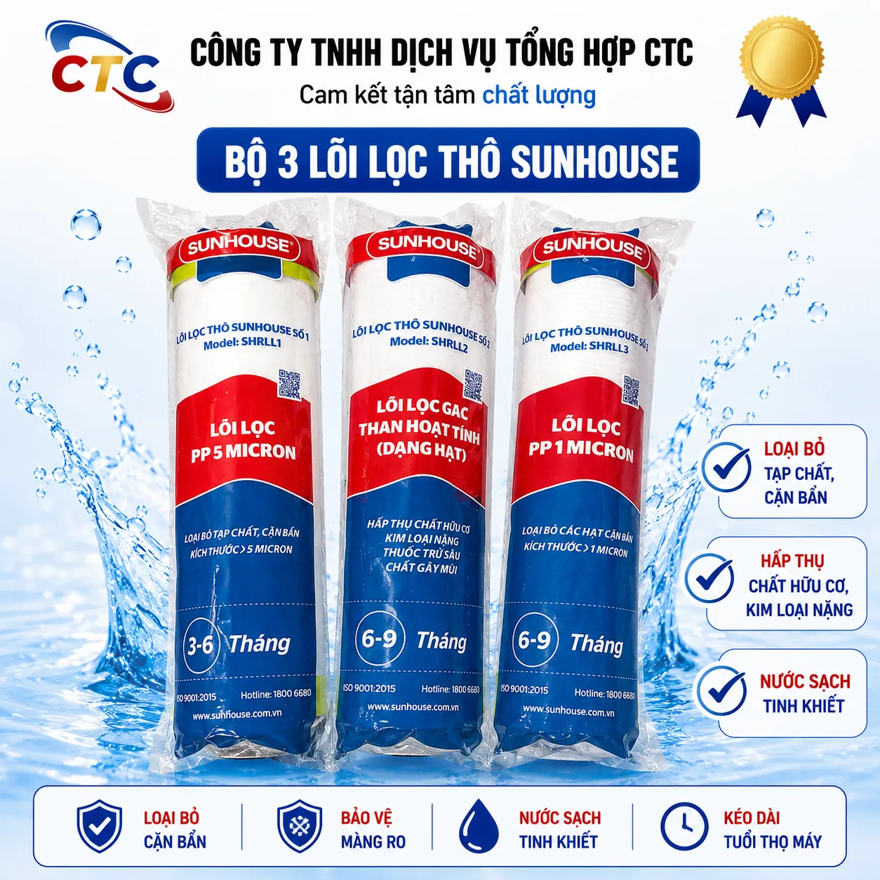 Bộ 3 lõi lọc thô Sunhouse 1 2 3