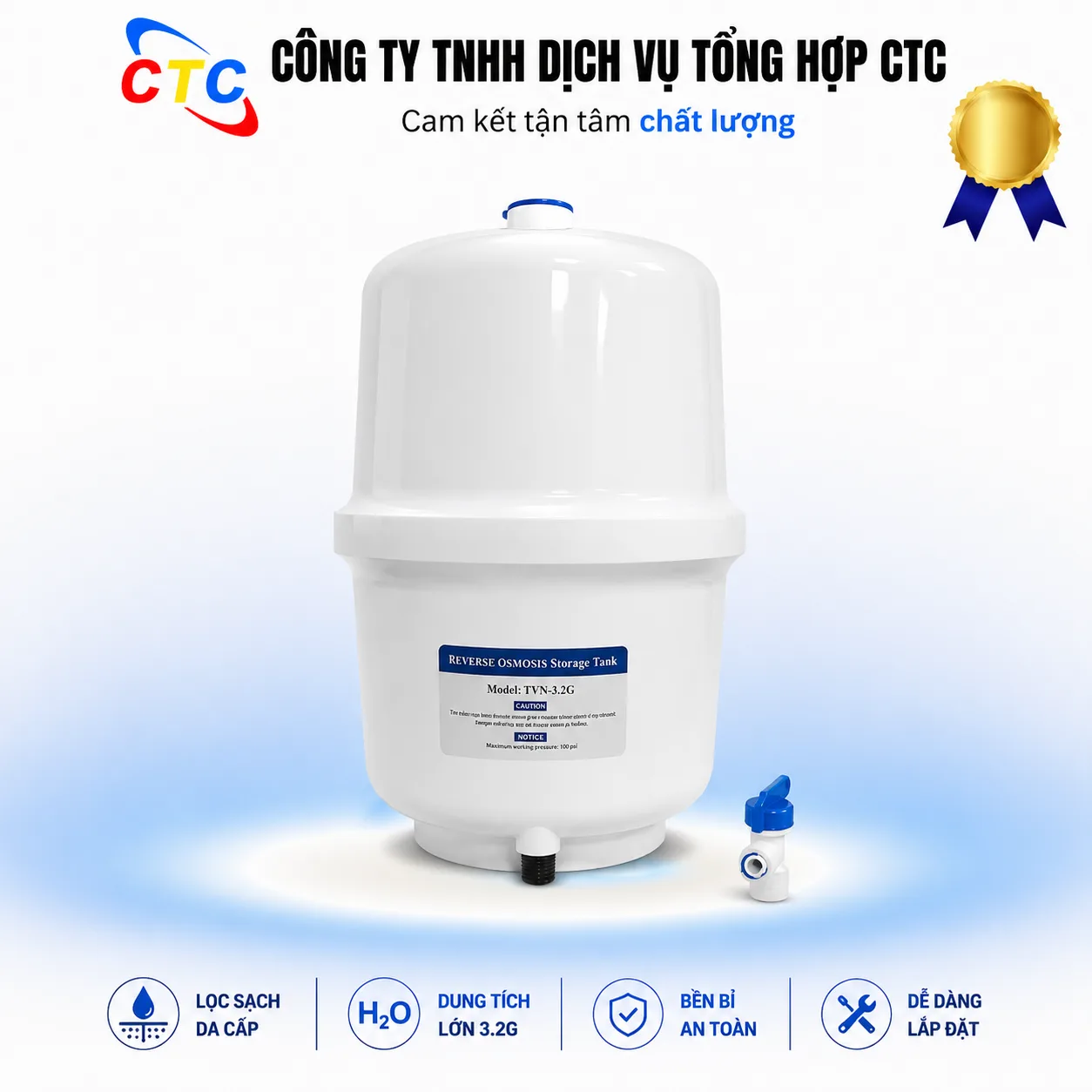 Bình áp chứa nước RO 3.2 Gallon màu trắng, phụ kiện cho hệ thống lọc nước gia đình